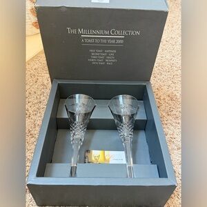 Waterford Crystal set of 2 peace toasting flutes champagne Millennium Collection